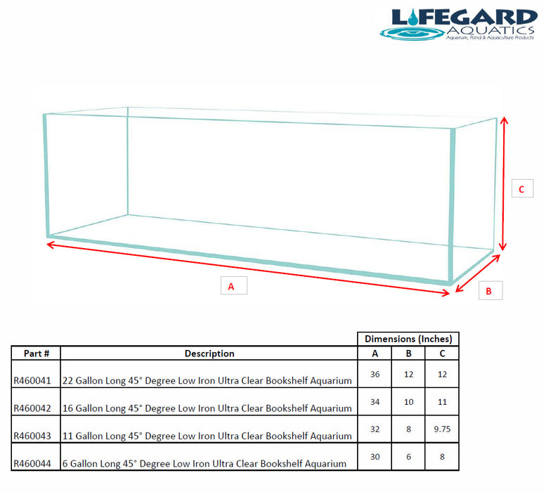 LIFEGARD Aquatic 6 Gallon Long 45° Degree Low Iron Ultra Clear Bookshelf Aquarium 5mm Glass - 29.92" x 5.90" x 7.87"