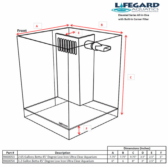 Lifegard Aquatics 1.2 Gallon All in One Betta Tank - Low Iron Ultra Clear Aquarium - 5.90" x 5.90" x 7.87"