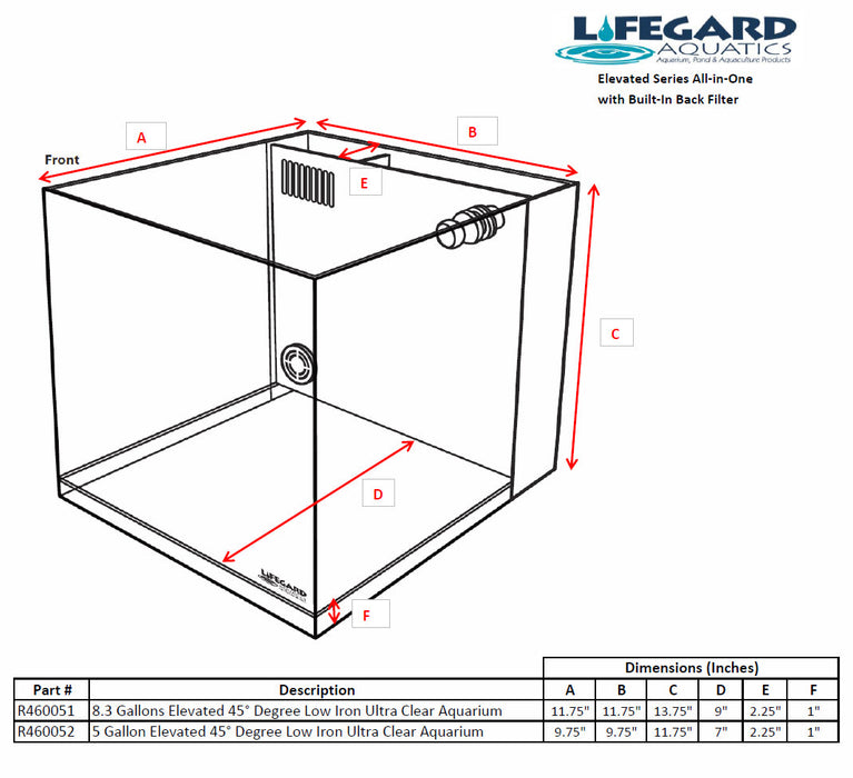 Lifegard Aquatics 5 Gallon Elevated 45° Degree Low Iron Ultra Clear Aquarium - 9.84" x 9.84" x 11.81"