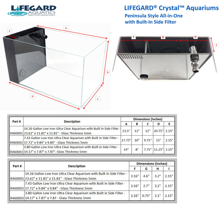 Lifegard Aquatics CRYSTAL 45 Degree Low Iron Ultra Clear Aquarium with Built in Side Filter (3.8 gallons, 14.17" x 7.87" x 7.87")